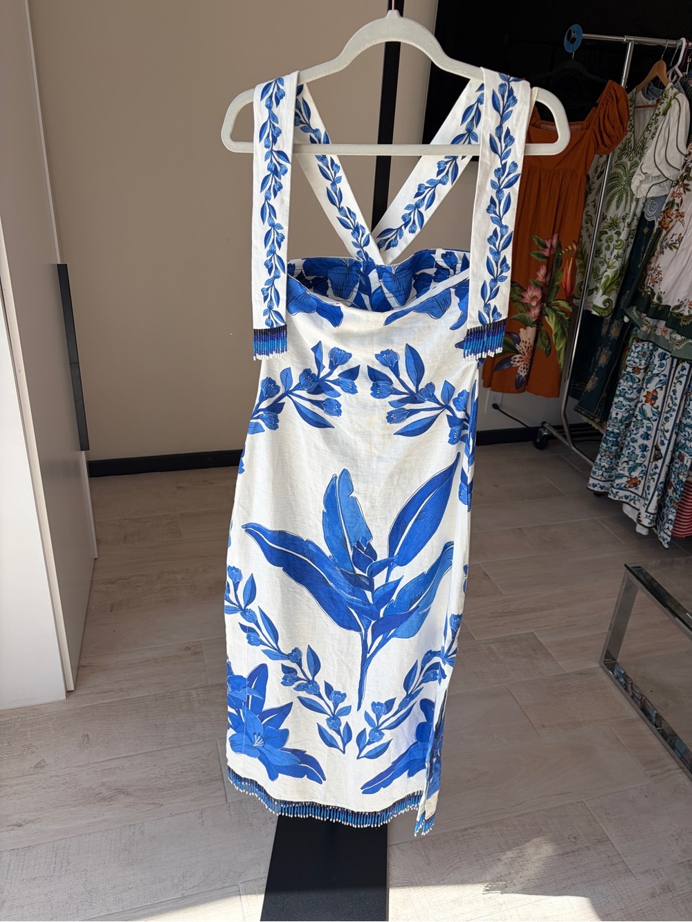 Farm Rio: Blue Yard Off-White Sleeveless Maxi Dress - Picture 6 of 11